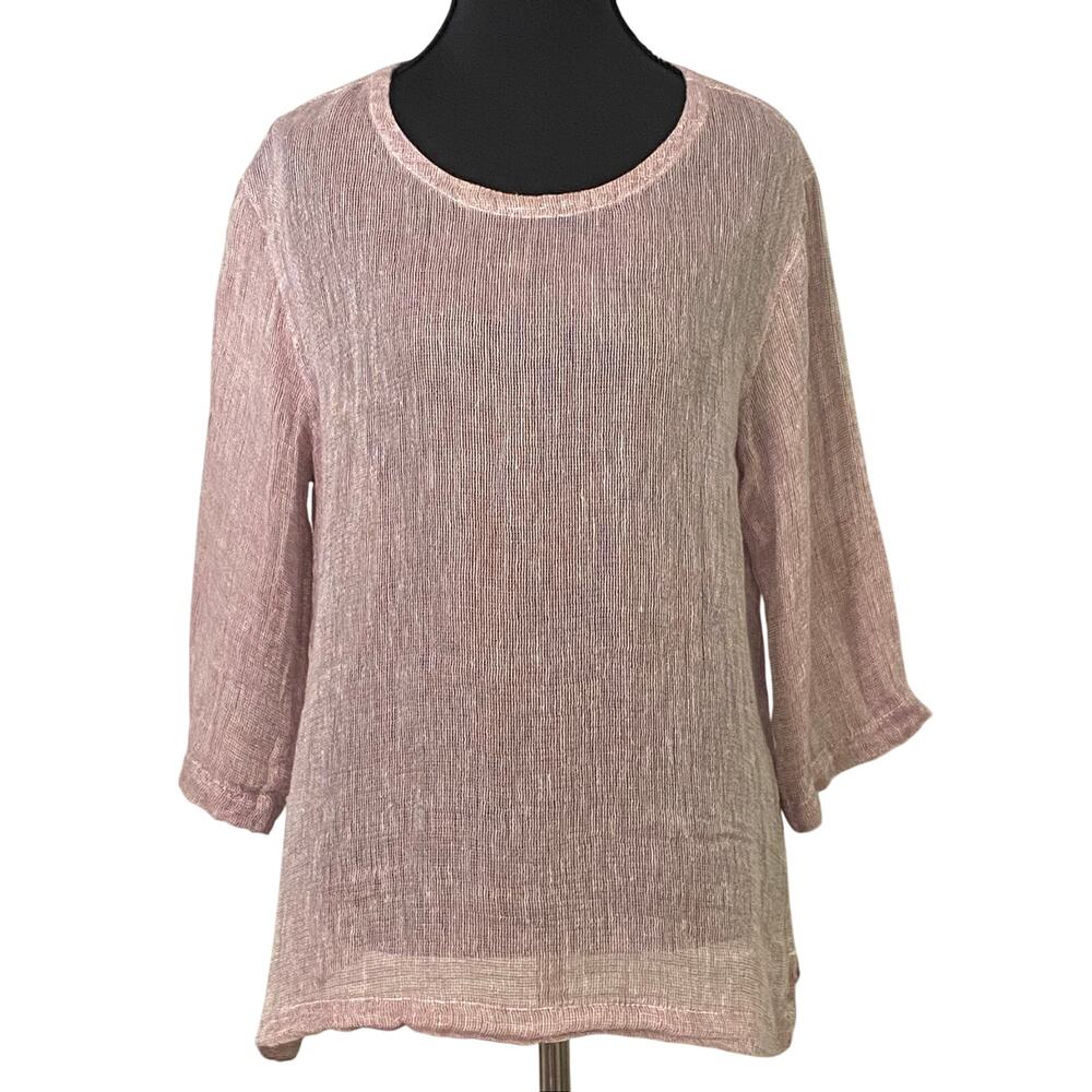 J. Jill Pure Jill Linen Gauze Top XS Blush Pink 3/4 Sleeve Relaxed Lightweight